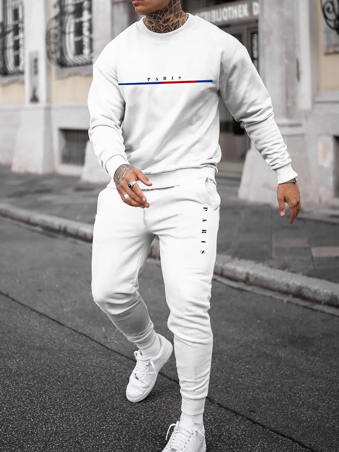 Trendy Men New Sweatshirt Sweatpants Set Autumn and Winter Loose Casual Printed Fit Hundred Long Sleeve Sweatshirt Set