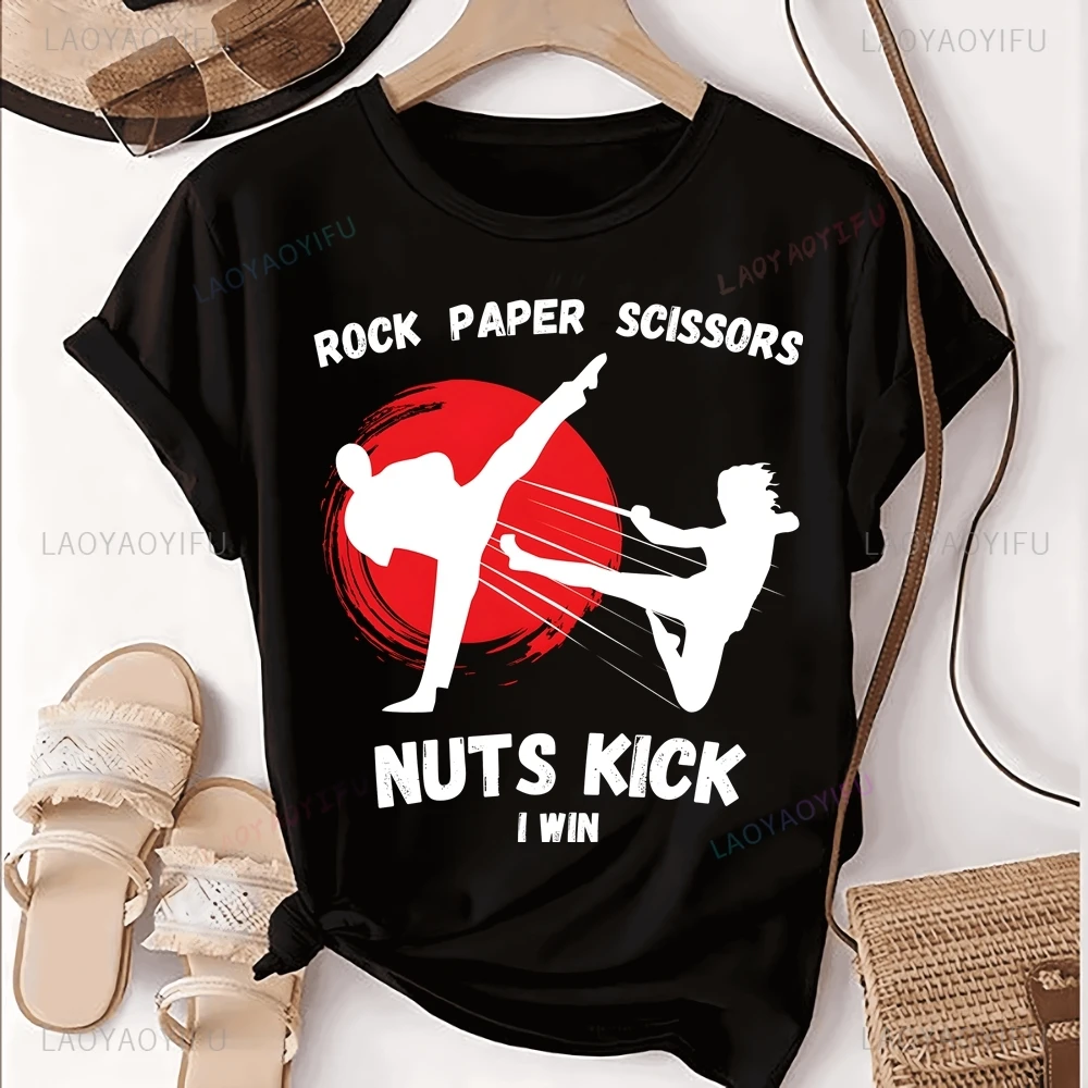 ROCK PAPER SCISSORS NUTS KICK IWIN Printed T-shirt Top Taekwondo Trend Harajuku Short Sleeve Unisex Shirt Graphic Large T-shirt