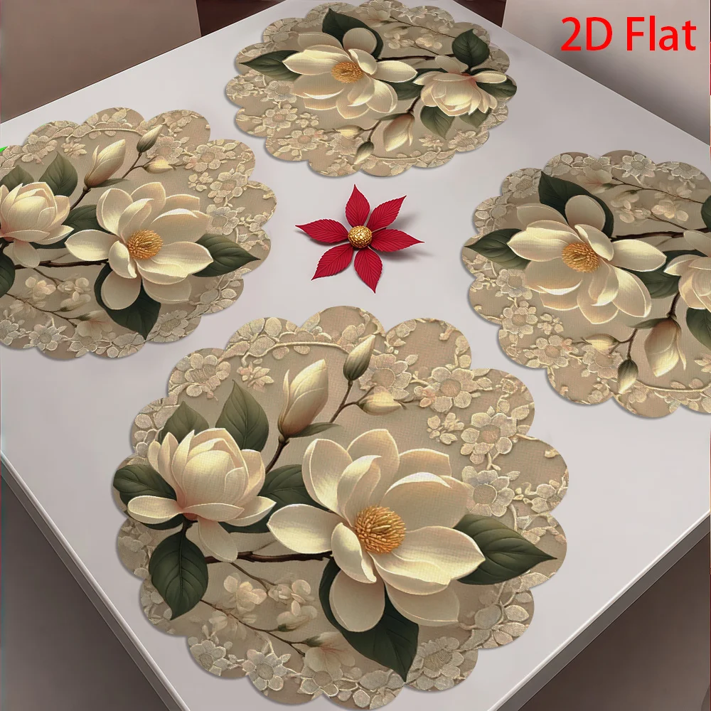 4 manteles individuales planos de encaje floral blanco, poliéster, lavables a máquina, perfectos para restaurantes, cocinas, hoteles, zonas de comedor y decoración del hogar - tamaño 15 pulgadas