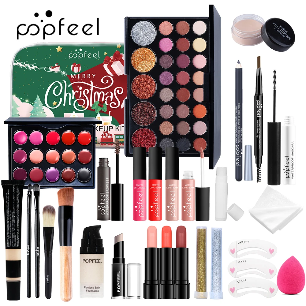 popfeel-クリスマスメイクアップセット-ホリデーのお祝いや日常の華やかさのためのアイシャドウ、ファンデーション、リップスティックの完全なコレクション