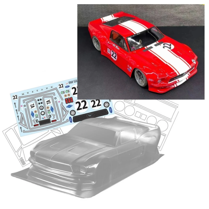 1/10 1968 Ford Mustang Clear body shell 200mm for 255-260mm Wheelbase On Road car Tamiya tt02 tt01 kyosho 3racing mst lc racing