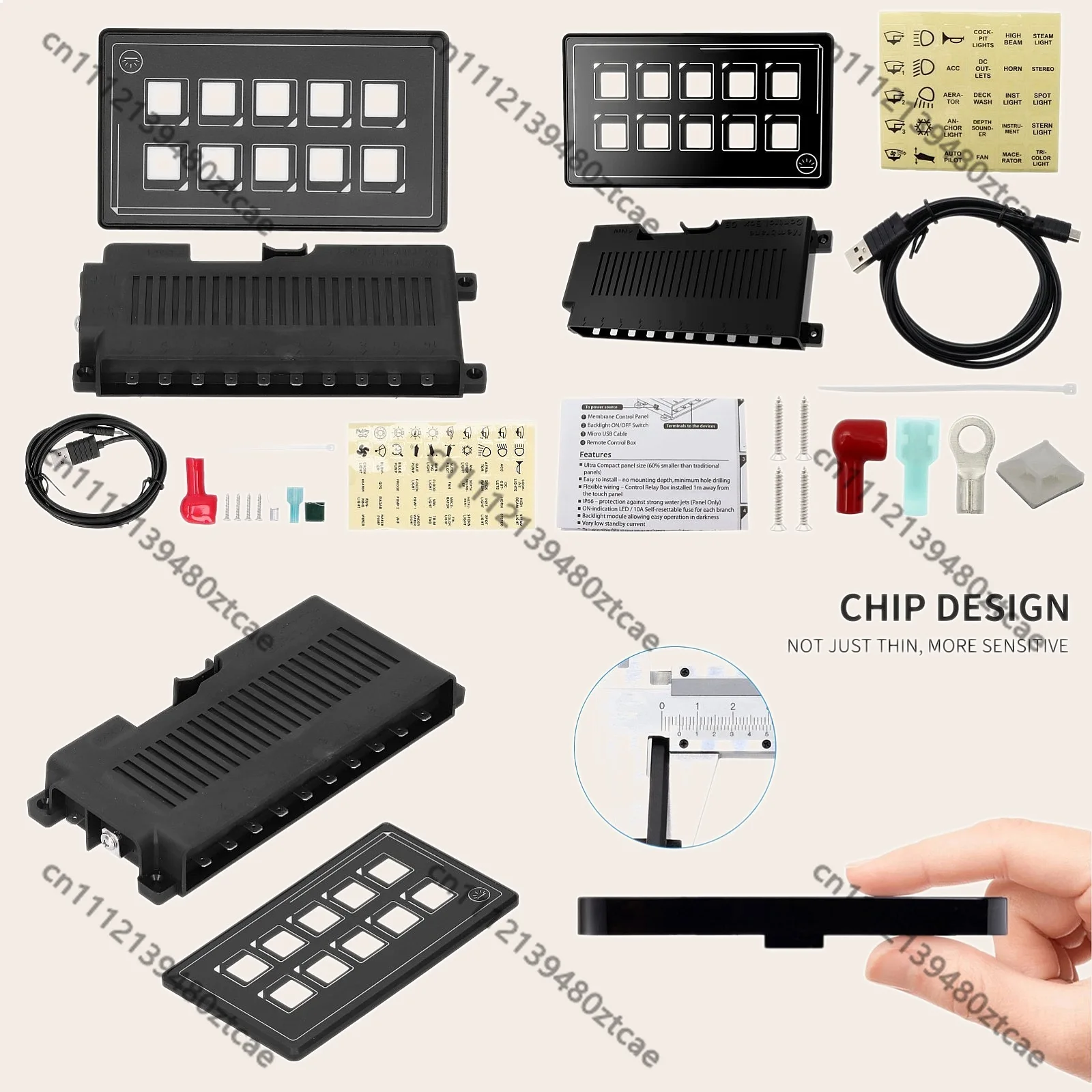 10P Membrane Control Switch Panel Bluetooth APP Backlight LED Touch Builtin PPTC for RV Boat