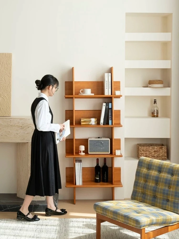 Solid wood multi-layer shelf storage rack medieval wall bookshelf creative storage rack floor
