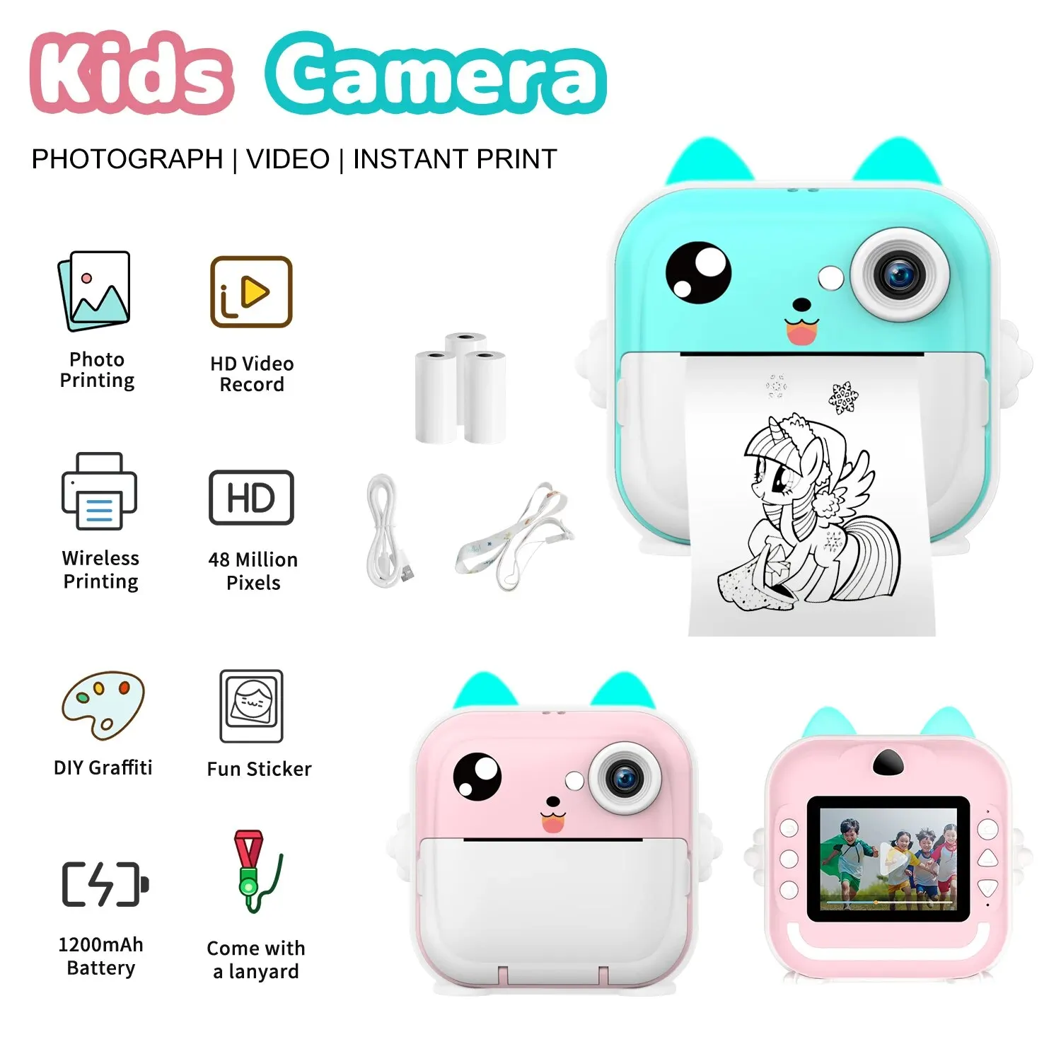 Cámara de impresión instantánea para niños y niñas, Mini cámara de Video Digital HD, foto, impresión triple, juguetes educativos