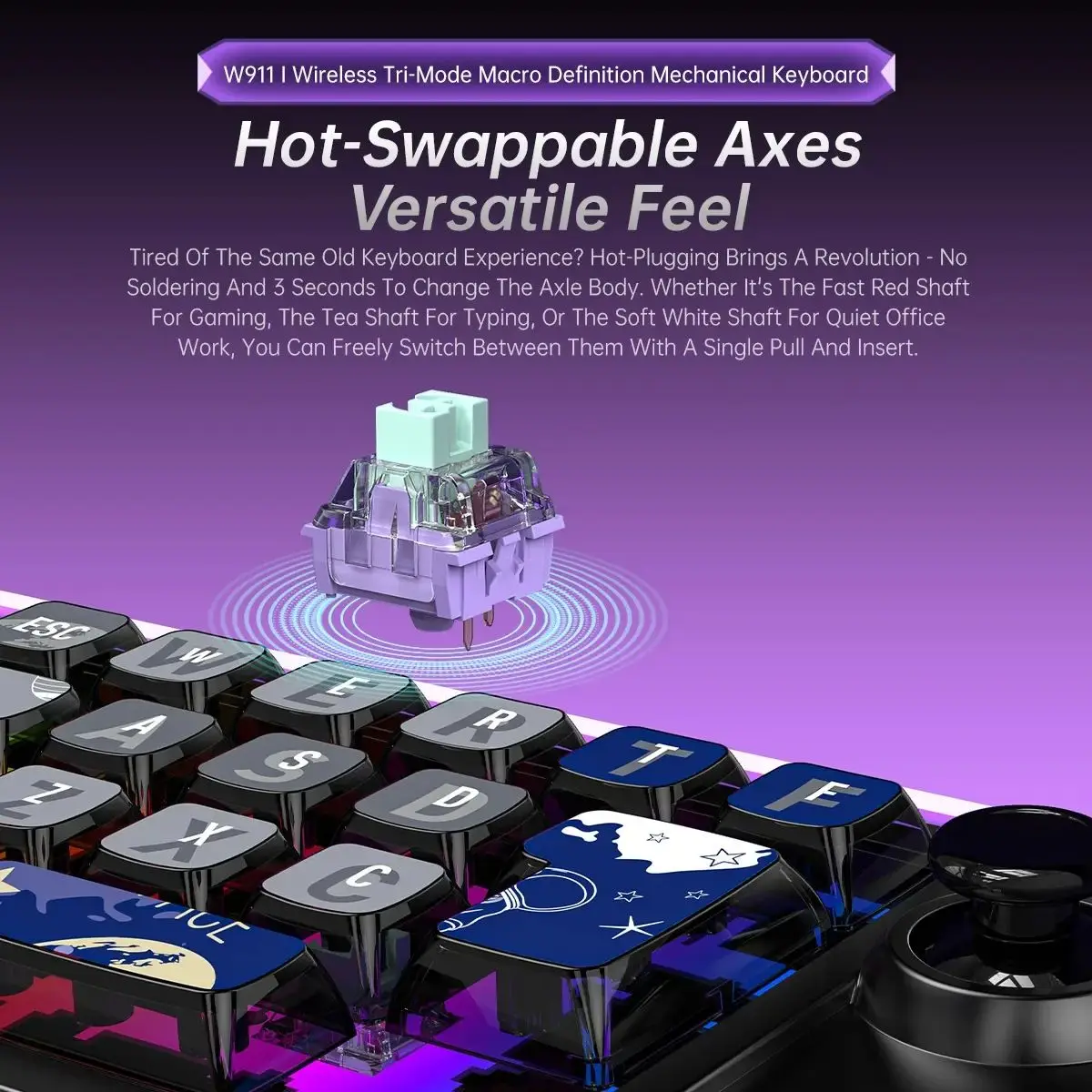 W911 22-Key Mechanical Keyboard For PC/iOS/Android with Tri Mode Macro Programming Hot Swap For Office Design CSP with RGB light