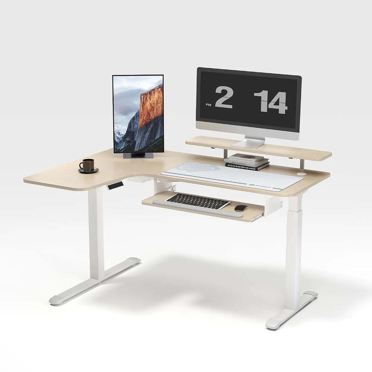 55 Inch L Shaped Electric Standing Desk with Keyboard Tray Left Side, Customized