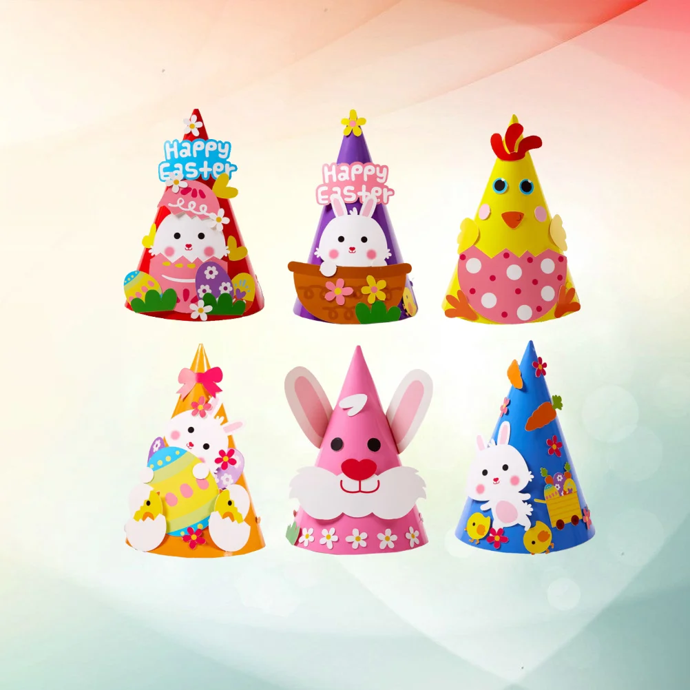 Sombreros de papel de dibujos animados DIY, accesorios de decoración de Pascua para niños, disfraz de Cosplay, accesorios cómodos y portátiles, 6 uds.