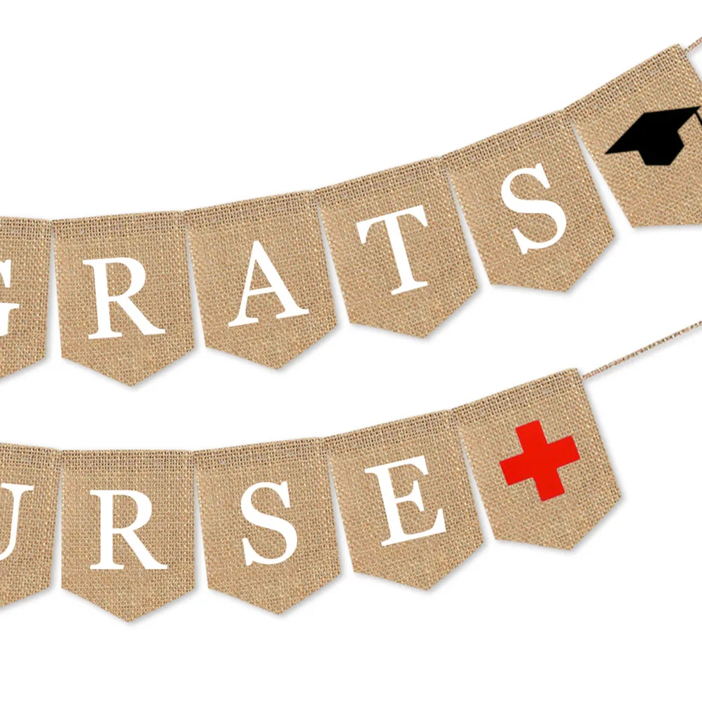 

Nurses' Day Burlap Banner Congrats Bunting Graduation Party Hanging Flag Medical Theme Decorations Students Burlap