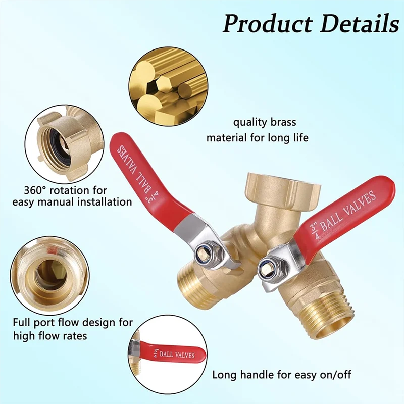 

T99C-Садовый шланг Y-клапан Разделитель шланга Латунный Y-образный клапан Адаптер для садового шланга Двухходовой Y-клапан Резьба 3/4 дюйма GHT
