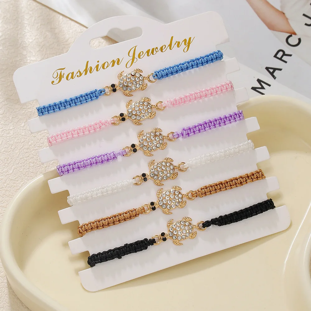 

sea bracelet Boho Bohemian Sea Turtle Woven Bracelet For Women Full Rhinestone Tortoise Handmade Bangles Beach Party Banquet Cha