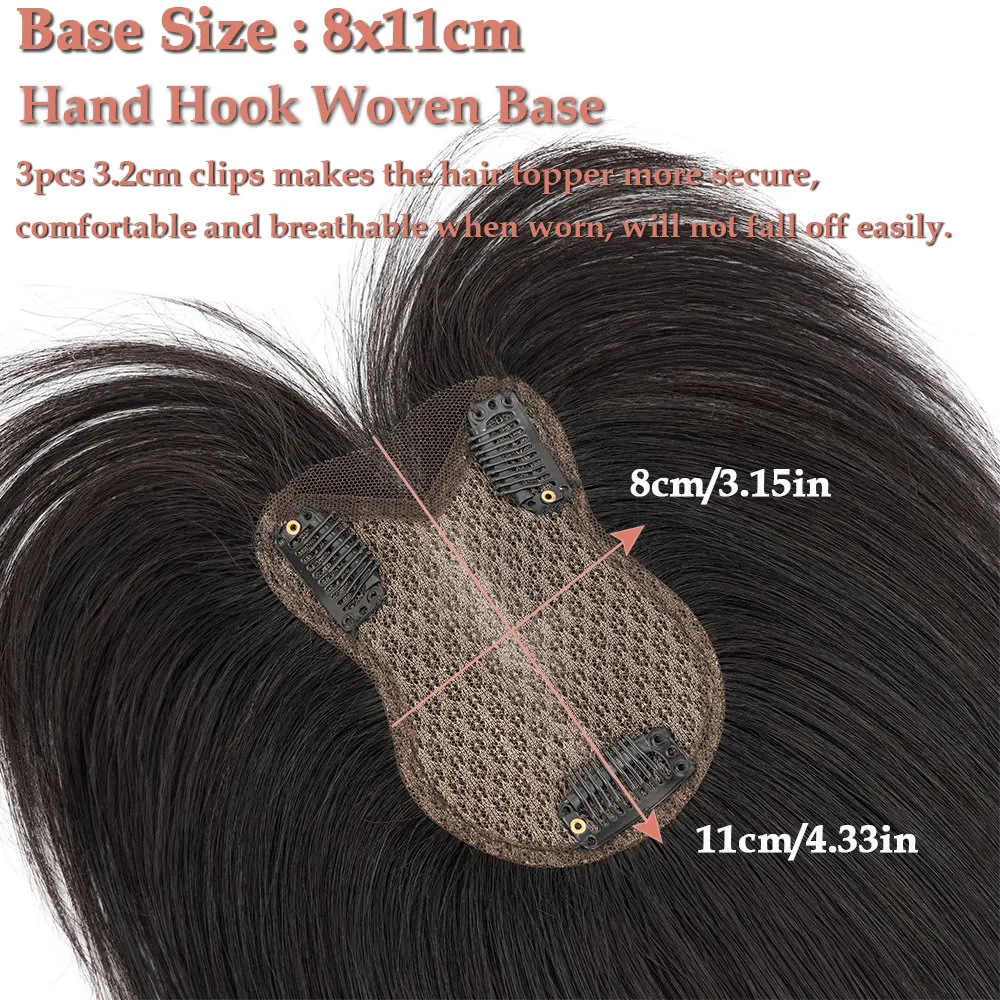 Rich Choices Hair Topper With Bangs Real Human Hair Natural Hair Pieces for women with Thinning Hair Clip in Toppers 8x11CM