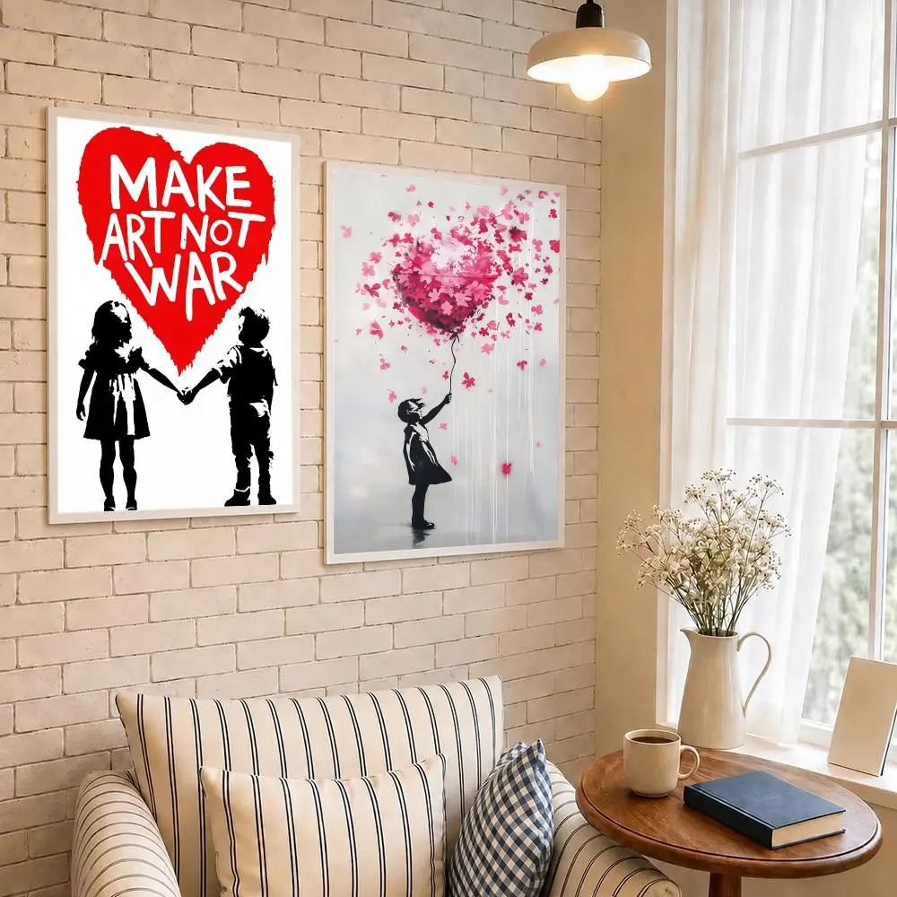 Artist Graffiti B-Banksy Poster PP Self-Adhesive Wall Decor for Bedroom,Living Room,Dorm,Bar Aesthetic Gift