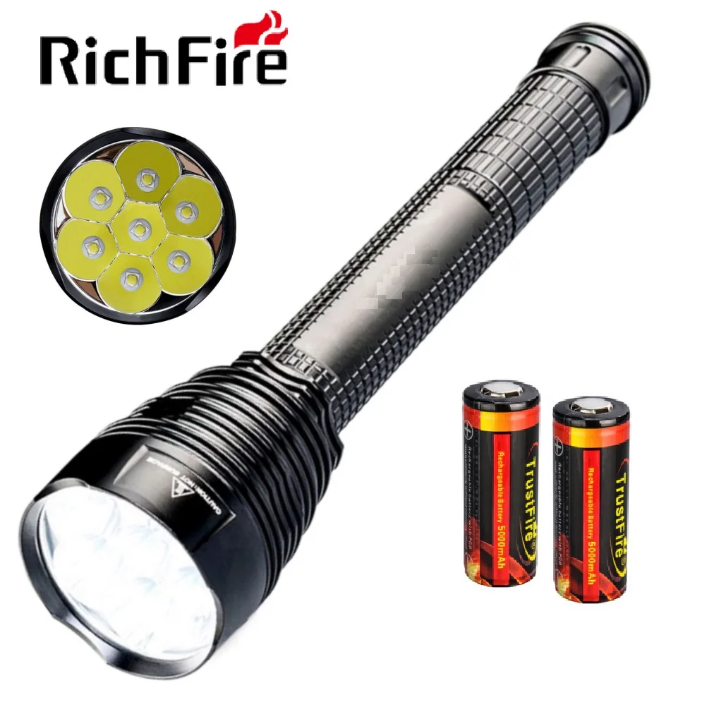 RichFire TR-J18 Powerful Tactical Flashlight 8000LM 5 Modes LED Torch with Extension Tube Powered by 26650 Battery