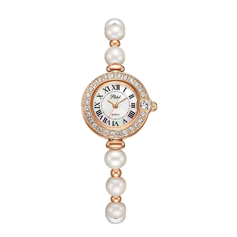 Pulseira de pérolas joias vintage 2024 relógio feminino de quartzo com movimento japonês incrustado com strass para luxo e moda