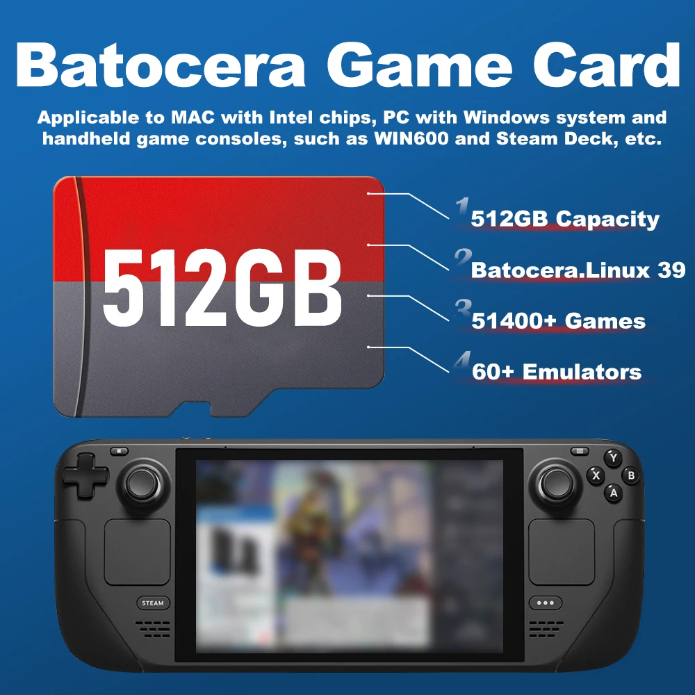 Mais recente cartão de jogo do sistema Batocera 39 TF para Steam Deck/Windows PC/MAC/Win 600 portátil com mais de 51400 jogos para PS2/PS1/PSP/MAME etc.