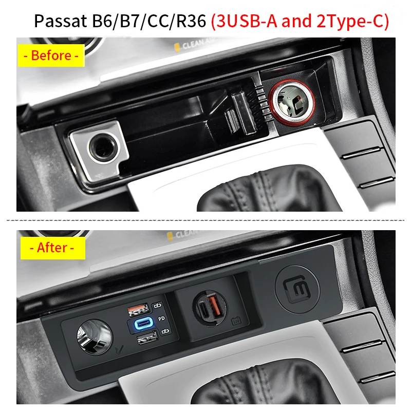 LOYEUANR-cargador de coche para VW passat B6 B7 CC R36, encendedor de cigarrillos, adaptador de corriente tipo C de carga rápida USB