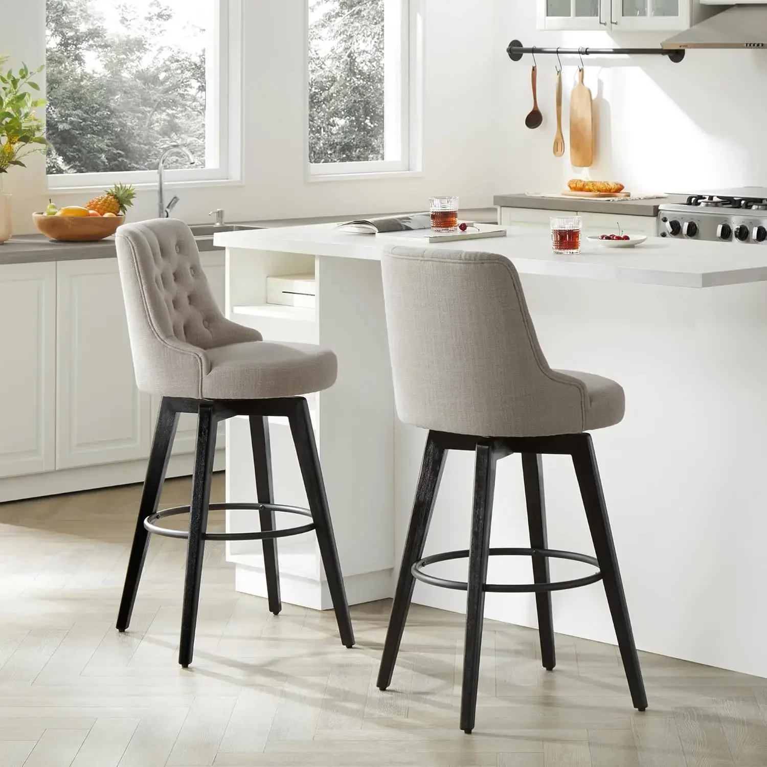 Watson & Whitely Bar Stools, 360° Swivel Upholstered Bar Stool with Back, 30