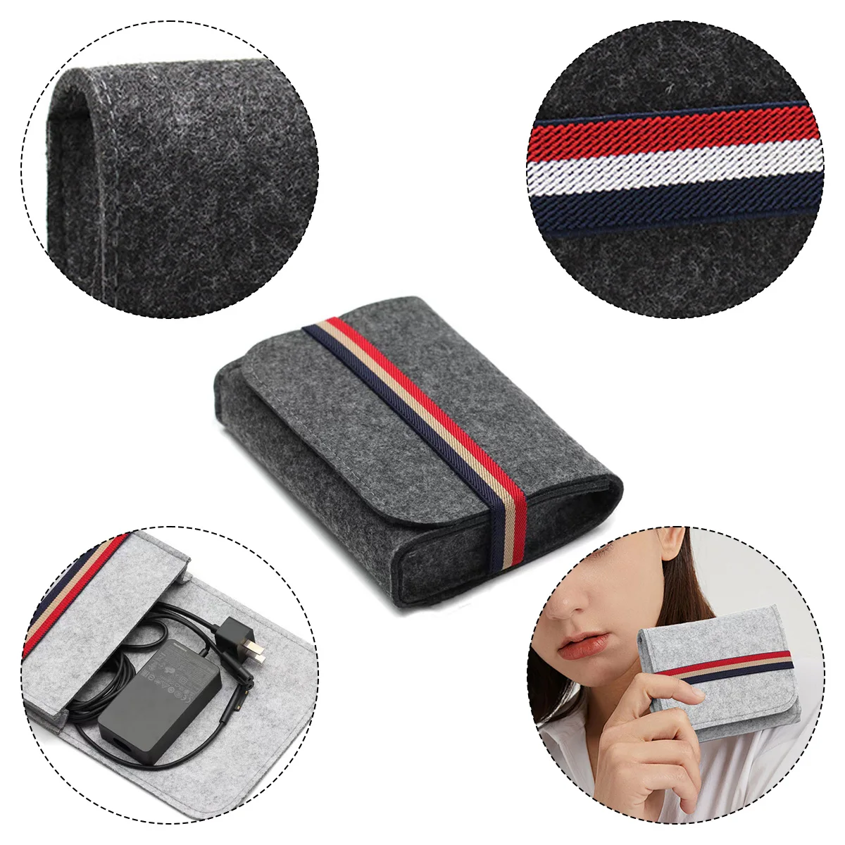 Power Adapter Case Storage Bag Felt Portable Electronic Accessories Storage Bag Portable USB Travel Cable Organizer Electronic