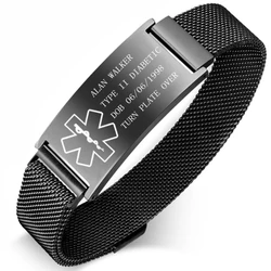 Fashion Women's Stainless Steel Adjustable Medical Bracelets Free Carving Customized Emergency ID Bangles Men's Wrist Strap