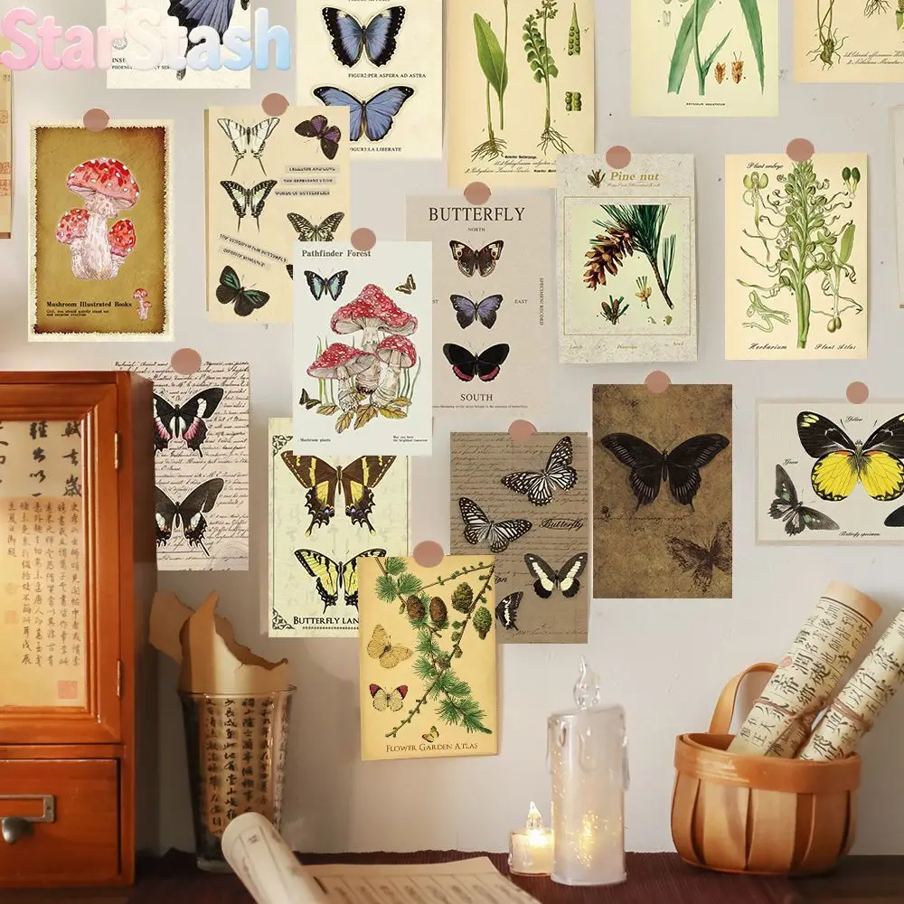 Vintage Butterfly Postcard Greeting Card Journal Scrapbook Bedroom Wall Decorative Wallpaper Background Sticker DIY Room