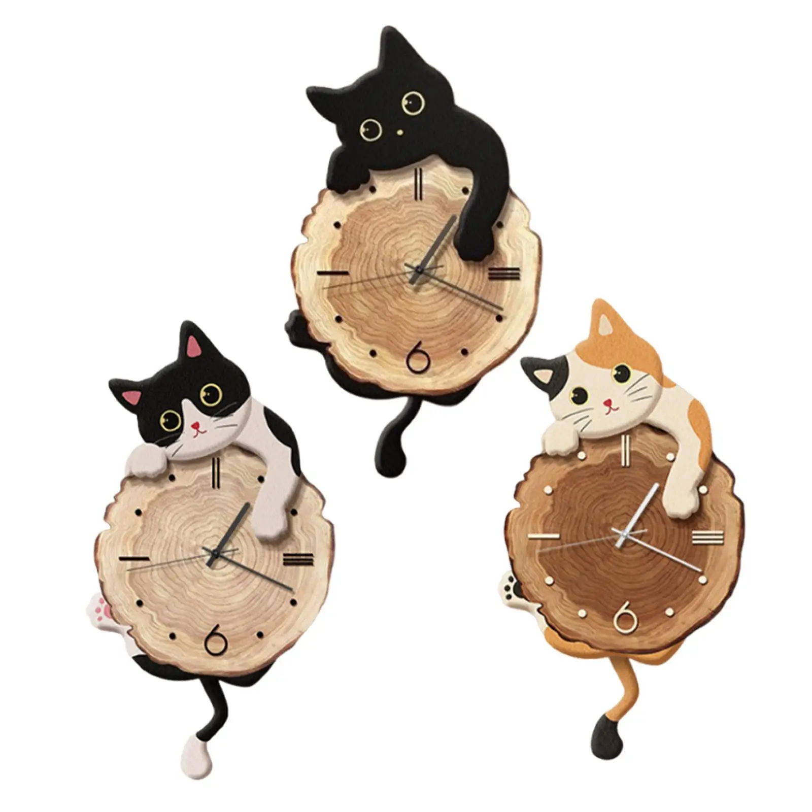 Cat Wall Clock Cute Pendulum Decorative Clock for Living Room Bedroom Indoor