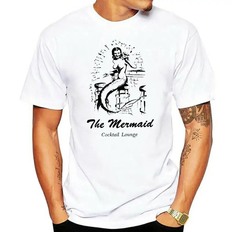 MENS WHITE T-Shirt VINTAGE MERMAID COCKTAIL 40's 50's SAILOR TATTOO ADVERT S-5XL TEE Shirt Custom Graphic