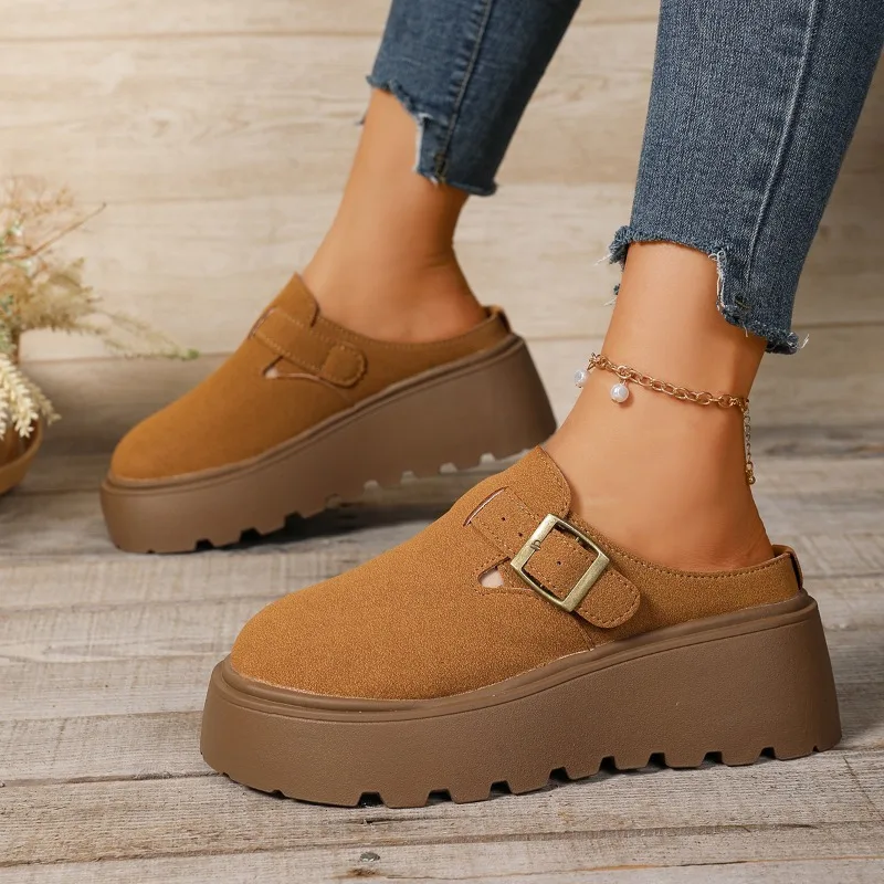 شباشب منزلية نسائية موضة 2025 بمقدمة مستديرة ربيعية سميكة القاع مسطحة فاخرة مريحة لطيفة بكعب عالي فستان أحذية غير رسمية بنمط جديد #6