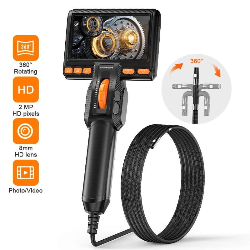 Two-Way Articulated Borescope 5 inch Inspection Camera 1080P 8MM HD Steerable Endoscope Camera IPS Monitor For Wall Engine Hole