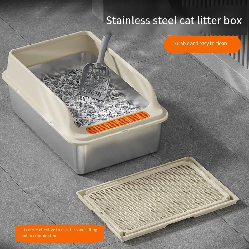 

Large stainless steel cat litter box top-entry type leak-proof non-stick rust-proof easy-to-clean and leak-proof litter pad