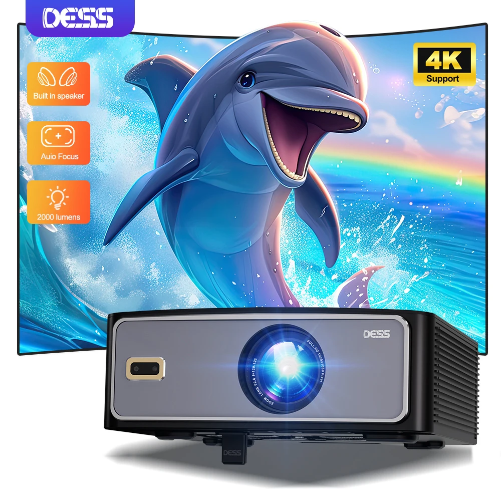

DESS Android Projector 3000ANSI Lumen Theater Beamer Native Portable Projector 4K with Dual WIFI6 Bluetooth 1080P Home Movie