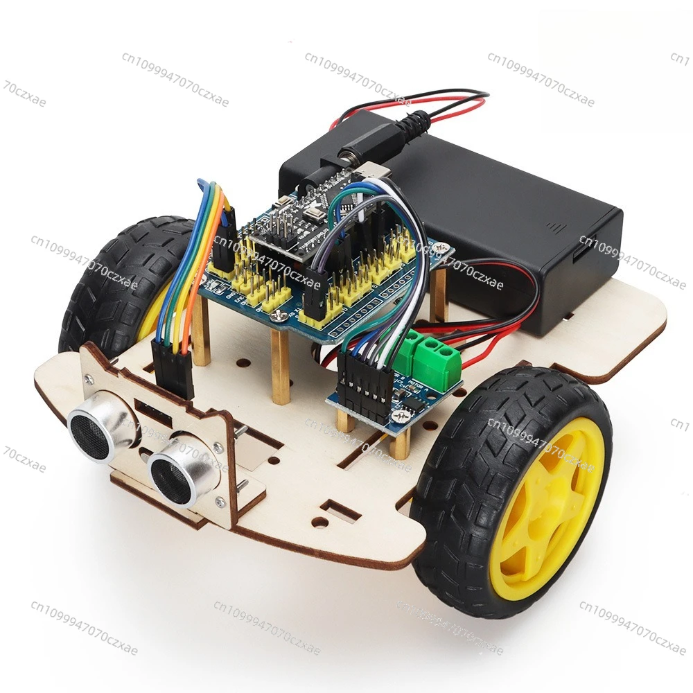 Smart Car Robot Starter Kit Creative DIY, Drawable Rod Wooden Chassis Programmable