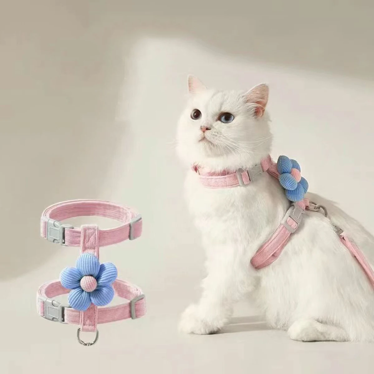 Kattenharnas en riemsets Verstelbaar hondenharnas voor kleine hondenriem Ademend huisdierharnas Out Walking Dog Strap