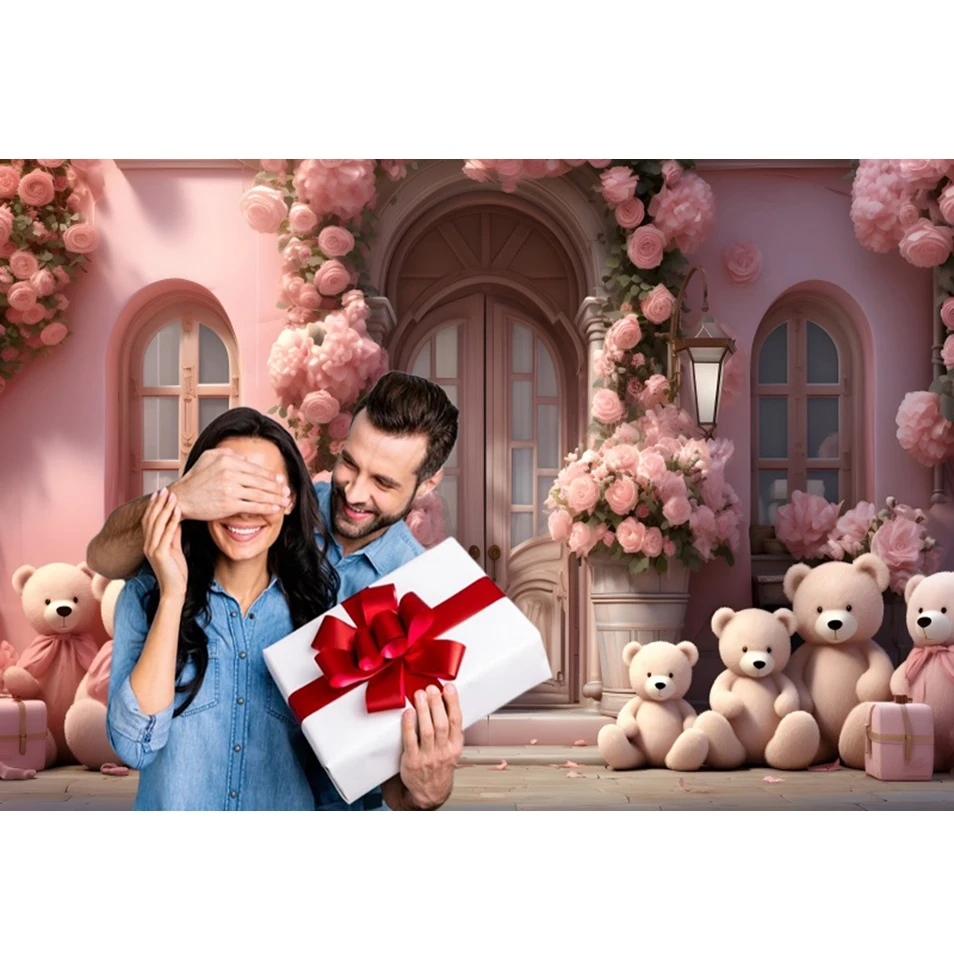 День святого Валентина игрушечные медведи цветочный магазин фон любовь сердце воздушный шар 14 февраля пара портретная фотография фон для фотостудии
