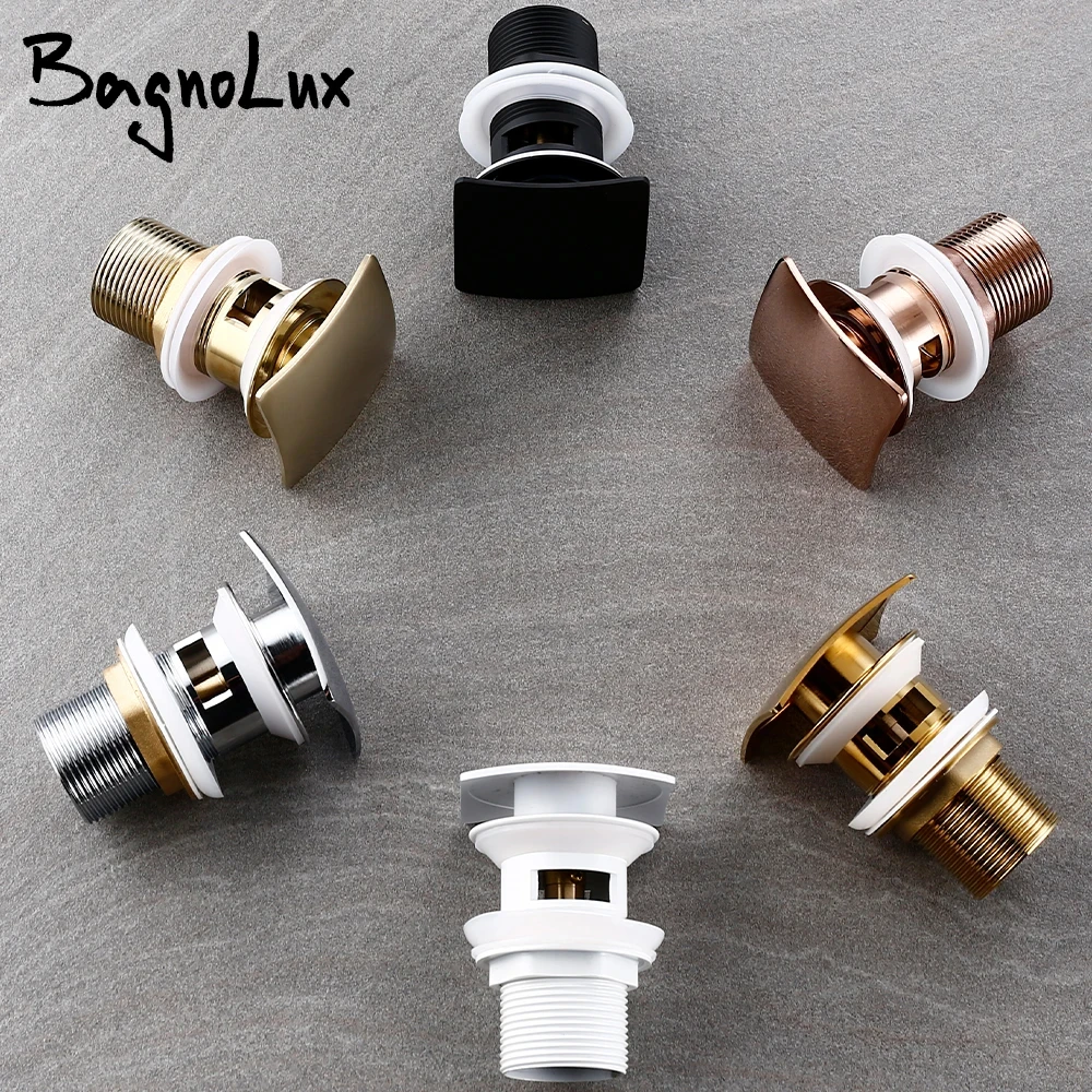 Bagnolux Polished Gold Black Brass White Corrosion Resistant Easy To Clean Pop Up Button Square Hole Bathroom Basin Sink Drainer