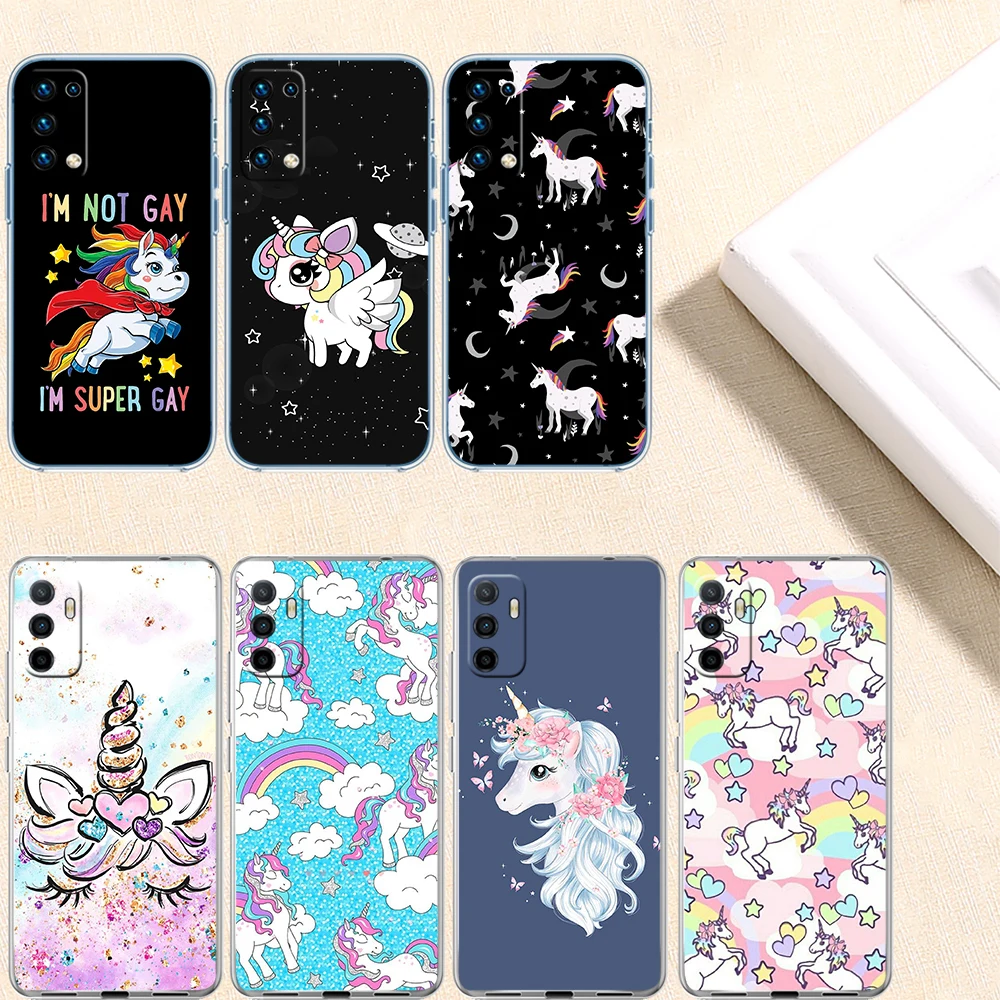 RE17 Funda transparente para teléfono con dibujos de unicornios para Motorola Moto G7 G8 G9 G84 G85 G73 G24 G15 Z2 Play Power Plus