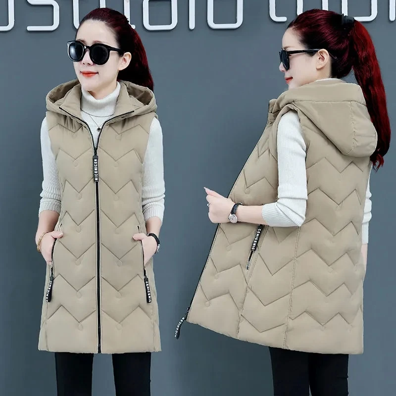 

Autumn winter new cotton waistcoat Jacket women slim Korean sleeveless hooded coat thicken vest casual female long zipper outwea