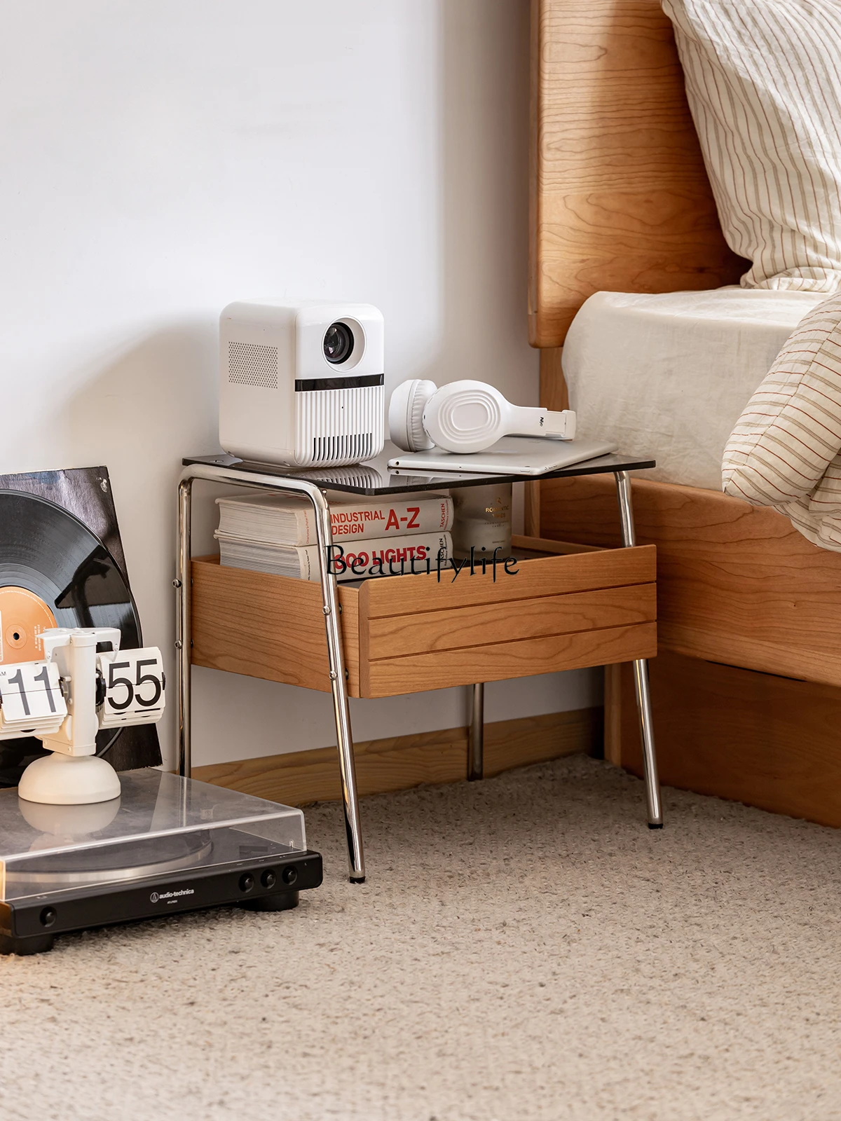 

Cherrywood Side Cabinet Nordic Bedroom Small Apartment Space-Saving Household Solid Wood Storage Cabinet