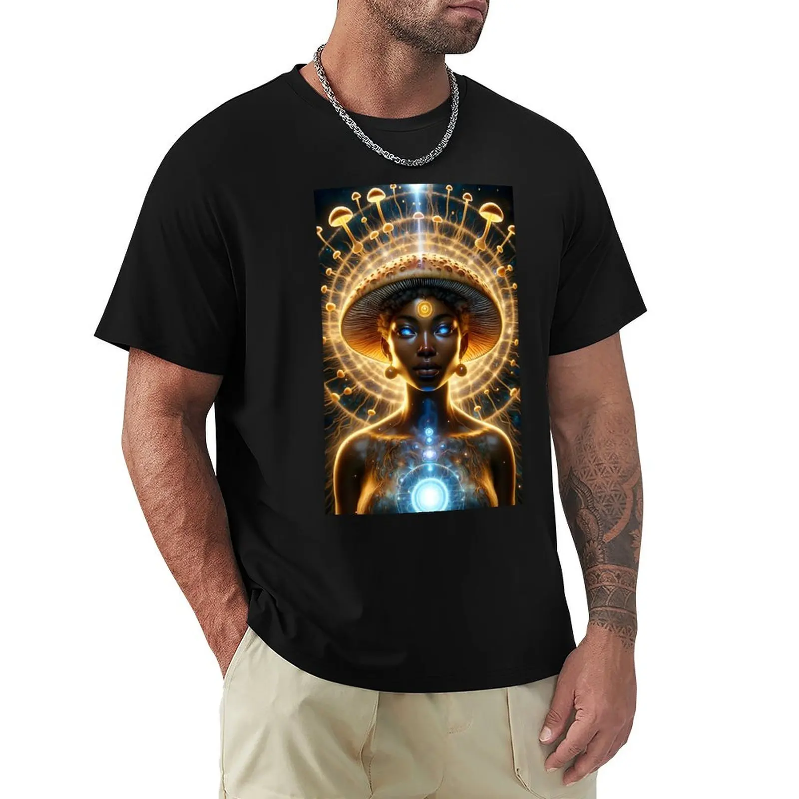 Golden Teacher Goddess With Mushroom Consciousness T-Shirt t shirts with prints T-Shirt