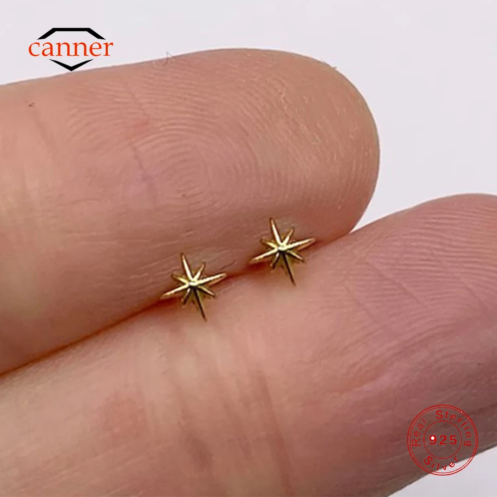 CANNER Minimalist s925 Sterling Silver Octagonal Star Stud Earrings For Women Ins Mini Daily Matching Earrings Fine Jewelry Gift