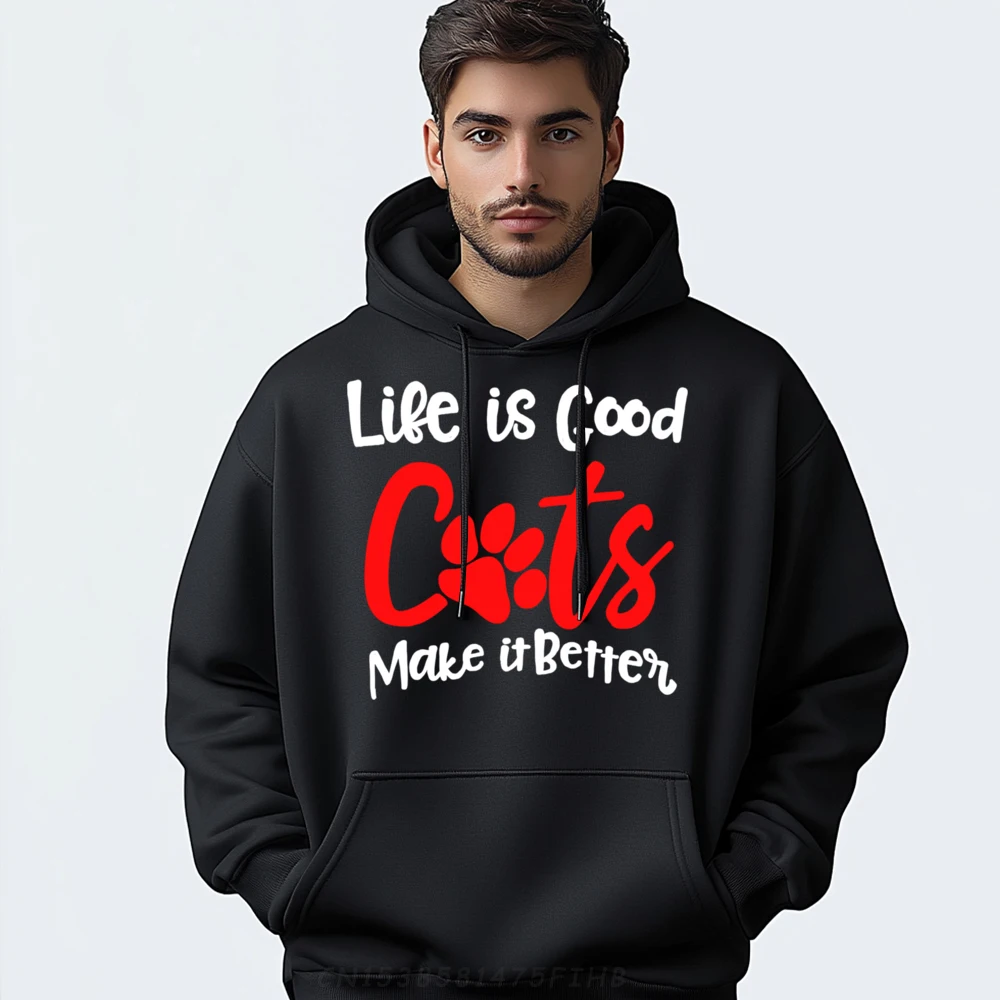 

Cats Make Life Better Christian Sweater Men Men's Clothing 2024 Vegan Sweatshirts For Men