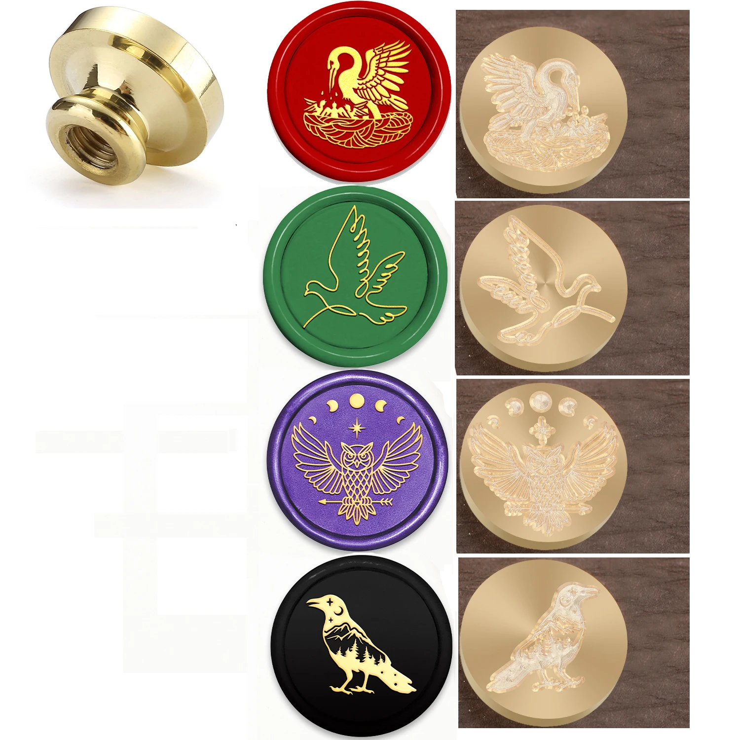 Carimbo de selo de cera de coleção de pássaros, selos de cera de pelicano, cabeças de carimbo de latão intercambiáveis para decoração de presentes e saudação