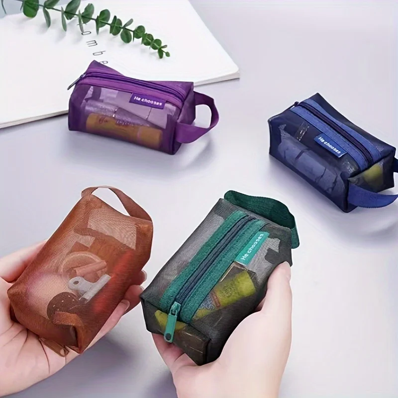 1pc 大容量透明ナイロン小銭入れ - 立体スクエアメッシュキーバッグカードバッグ収納袋