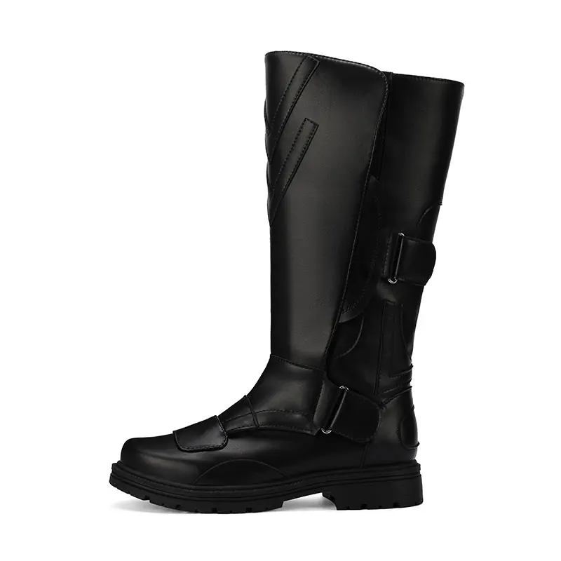 Adult Cosplay Anime Leather Boots Black Riding Shoes Medieval Vintage Halloween Performance Boots Women  Belt buckle High boots