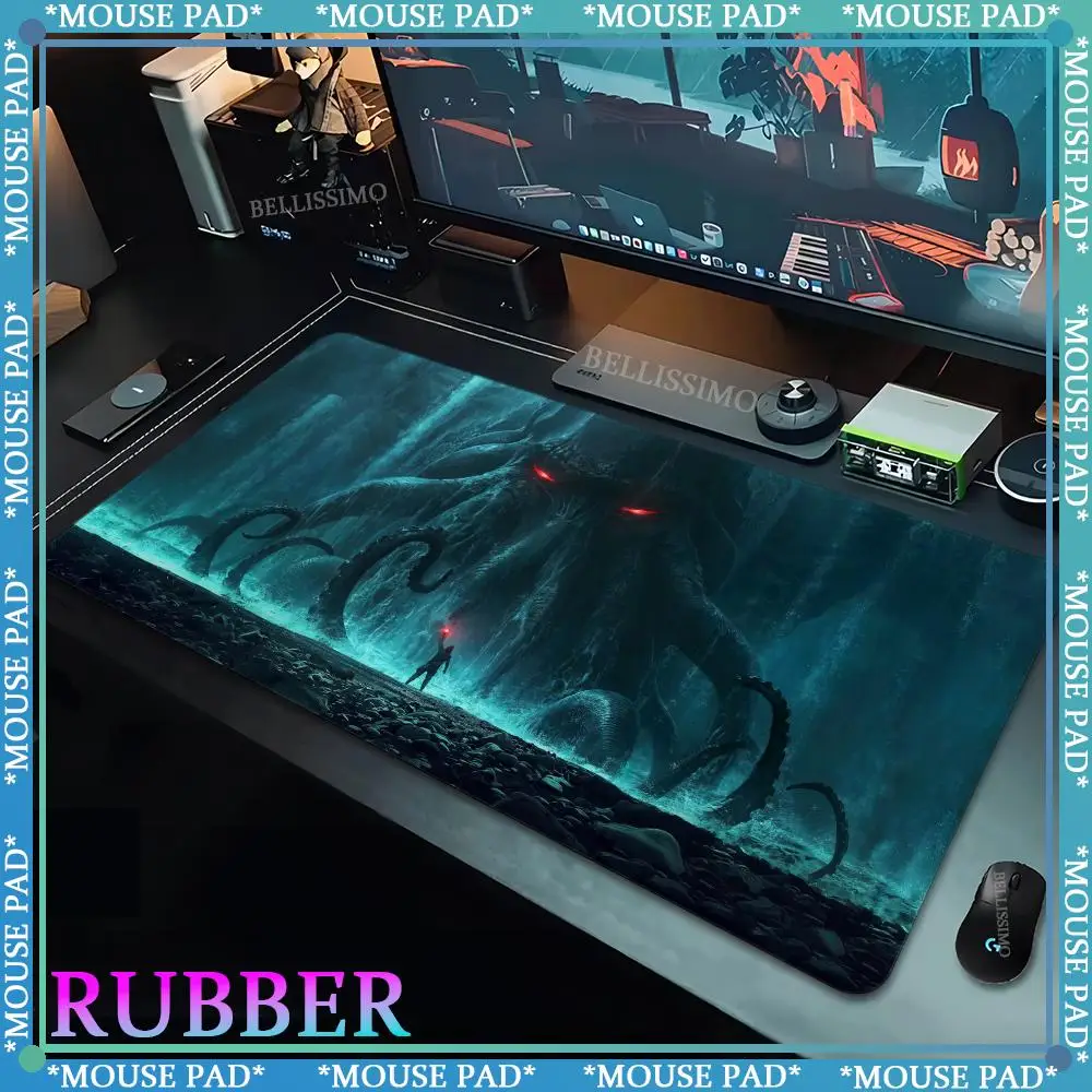 

Большой коврик для мыши Cthulhu HD с принтом, нескользящий игровой коврик для мыши, геймерский резиновый коврик для компьютерного стола, коврики для клавиатуры с запирающимся краем XXL