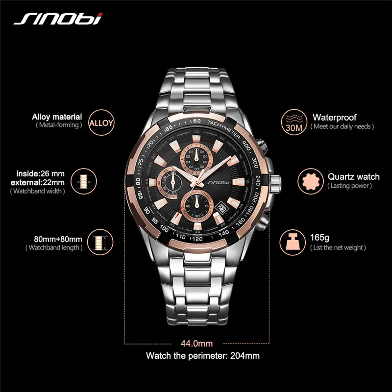 SINOBI Chronograph Watches Top Brand Men\'s Quartz Original Design Waterproof Man Wristwatches Best Gifts Clock for Husband