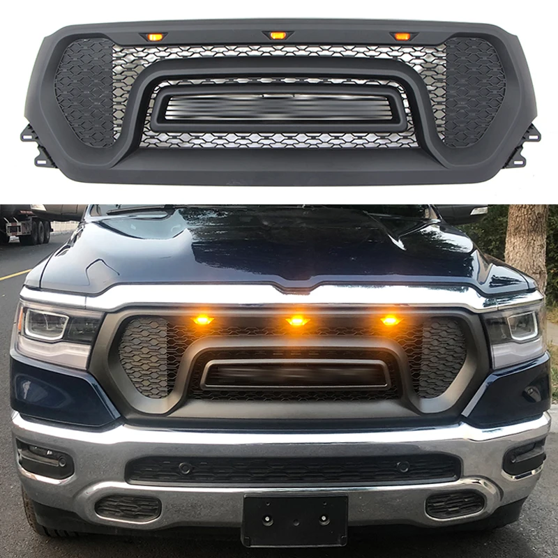 Auto Parts for DODGE RAM1500 2019-2021 grill with led lights front bumper grille modification accessories decoration