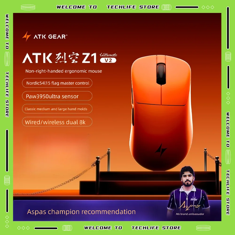 ATK Blazing Sky Z1V2 Ultimate Edition Mouse para jogos sem fio ergonômico tamanho grande FPS Esports Mouse Valorant Fortnite PC Gamer
