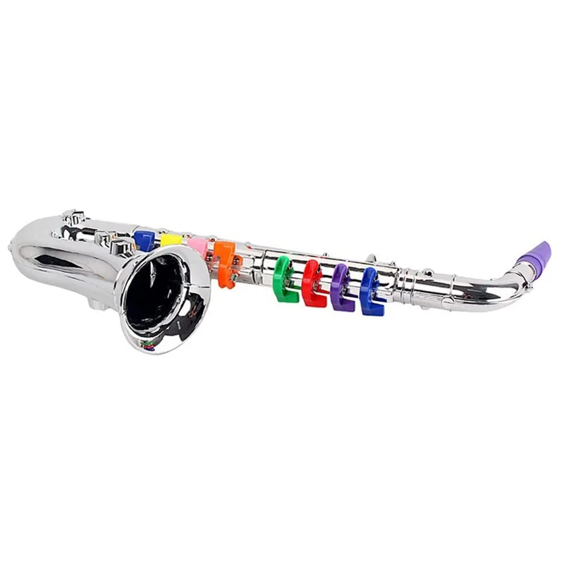 Mini saxofone de metal com 8 teclas coloridas infantis, acessórios de simulação, mini instrumentos musicais, brinquedo de aniversário