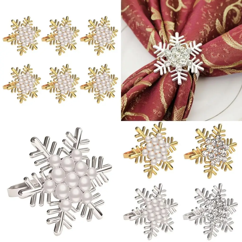  Pack of 6 Napkin Rings Christmas Snowflake Napkins Holder Metallic Napkin Buckle Sophisticated Plating Accessories