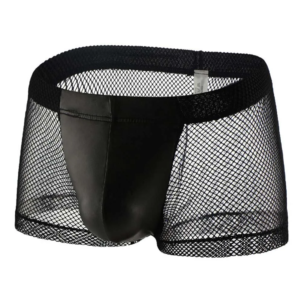 Men Mesh See Through Boxer Shorts Breathable Mid-rise Hollow Bulge Pouch Trunks Absorbent Elastic Male Panties